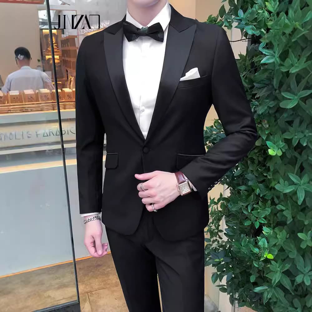 New Suit Set Men's Business Casual Groom Wedding Slim Fit Tuxedo Best Man Suit Banquet Performance Suit
