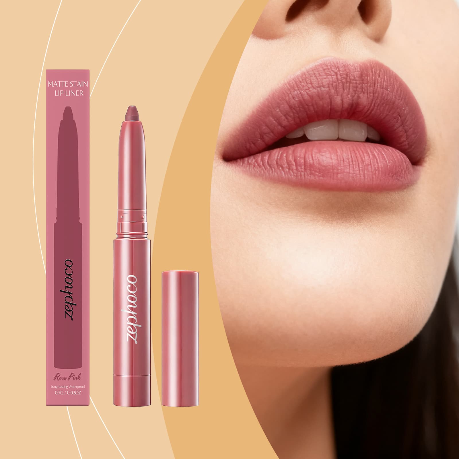 Zephoco Rose Pink Lip Liner Pencil Natural Lip Shape Smooth and Silky Easy to Use Daily Commute Convenient Long-Lasting