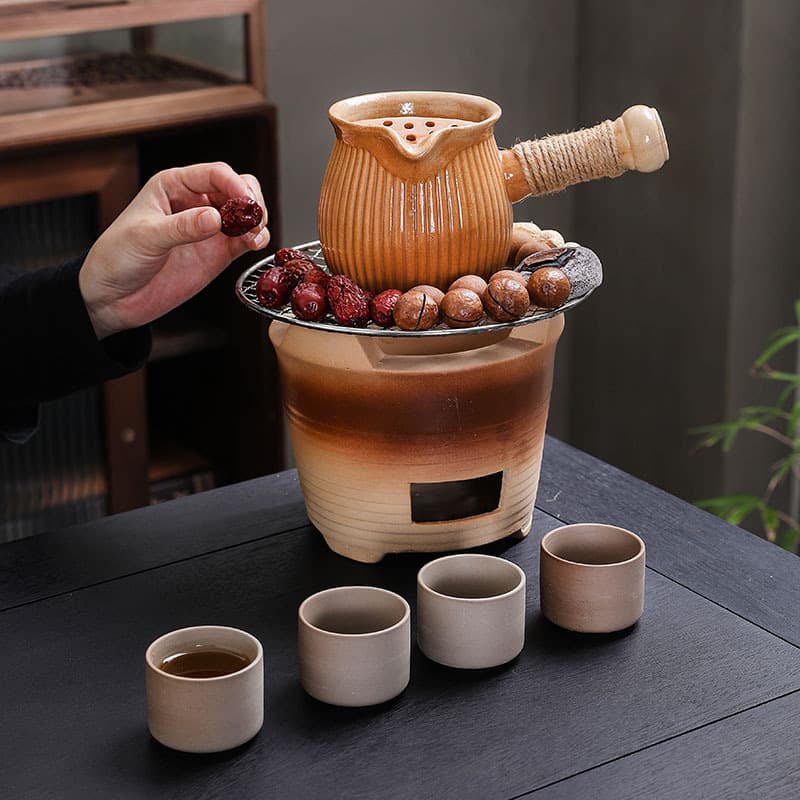 Complete set of stove-top tea brewing equipment, charcoal stove, pot, and kettle set for outdoor and indoor household use, suitable for open flame and dry heating, wood charcoal.