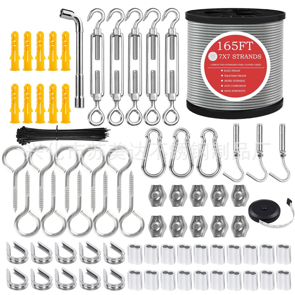 Thickened Cable Light String Garden Suspension Kit Coated PVC Wire Rope Load-Bearing Tightener Tensioner Kit