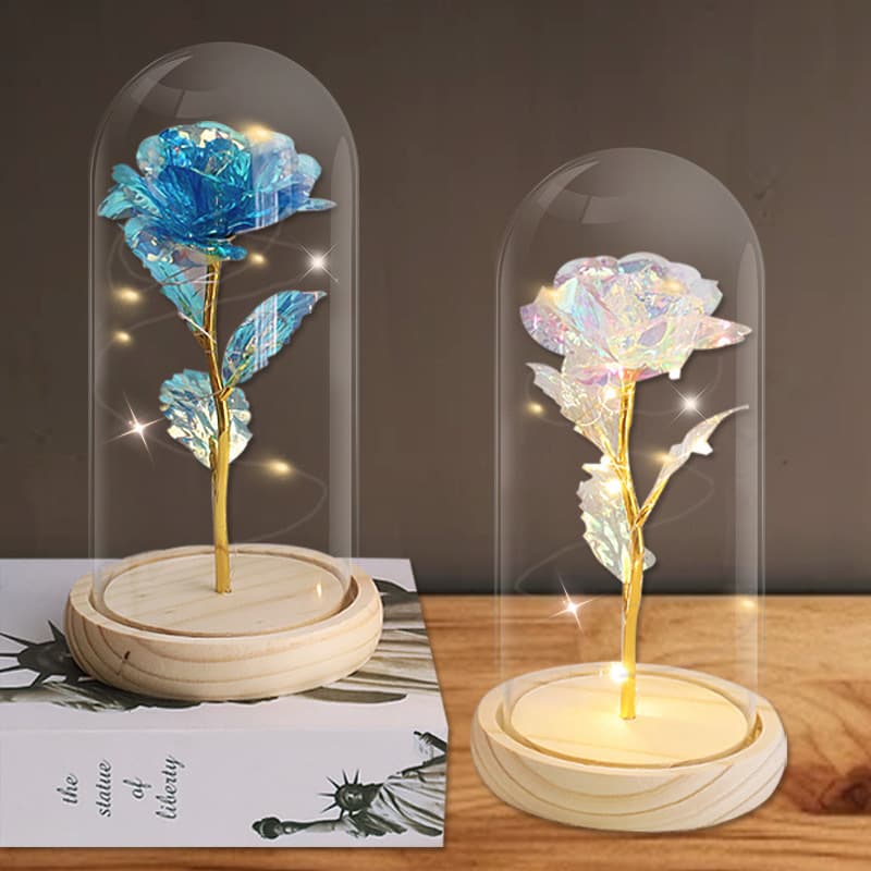 Gold Foil Rose Glass Dome 24K Simulation Rose Single Stem Bouquet Birthday Gift Premium Valentine's Day Gift