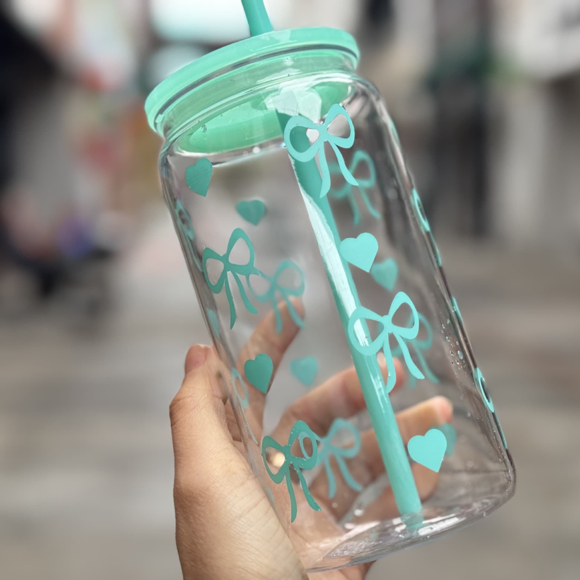 New 16oz Bowknot Plastic Cola Cup Plastic Straw Cup Portable Cup Milk Heart-Shaped Transparent Cup