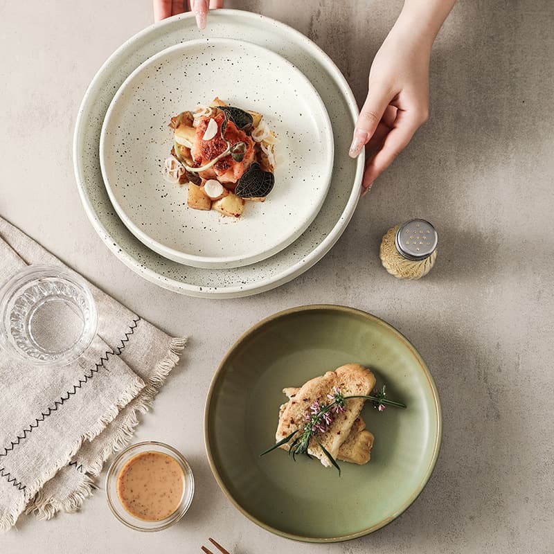 Japanese Ceramic Deep Plate Creative Plate Home Vegetable Dish Vintage Rustic Pottery Tableware Salad Plate Pasta Plate Rice Plate
