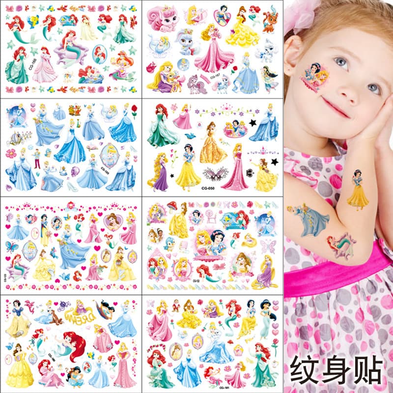 Kids Tattoo Stickers Birthday Party Temporary Tattoos Water Transfer Decals Export Snow White Sleeping Beauty Mermaid