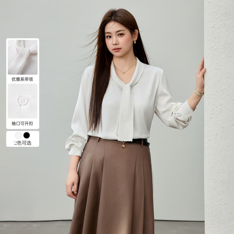 [French-style satin collared shirt] Slim & elegant plus-size women's clothing, 2025 spring new arrivals.
