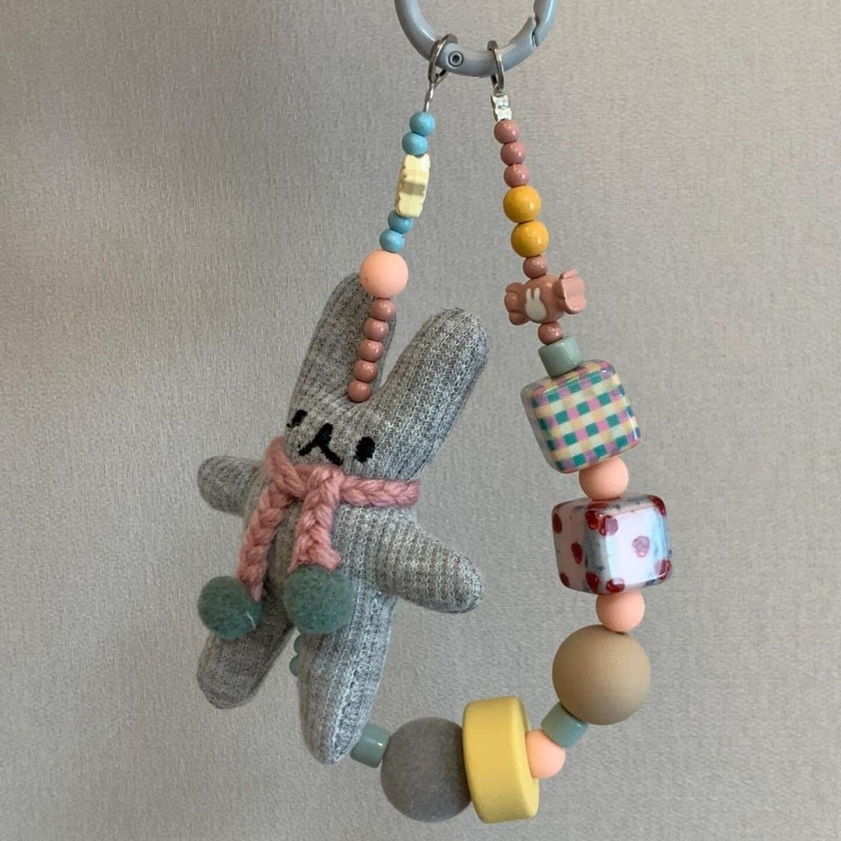Handmade Bunny Doll Keychain Crocheted Wool Toy Pendant Unisex PVC Rope Plastic Buckle Mobile Phone Hanging Cord Accessory