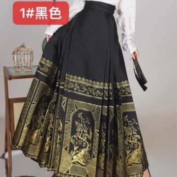 Heavy-duty embroidered gold-embroidered horse-face skirt, suitable for everyday commuting, classic style, modern Chinese style, modified Hanfu, long skirt for women.