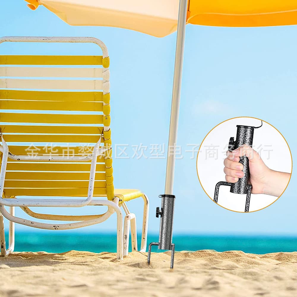 Fishing stand, black steel umbrella holder, two-pronged ground peg, outdoor umbrella base, sun umbrella, beach umbrella base.