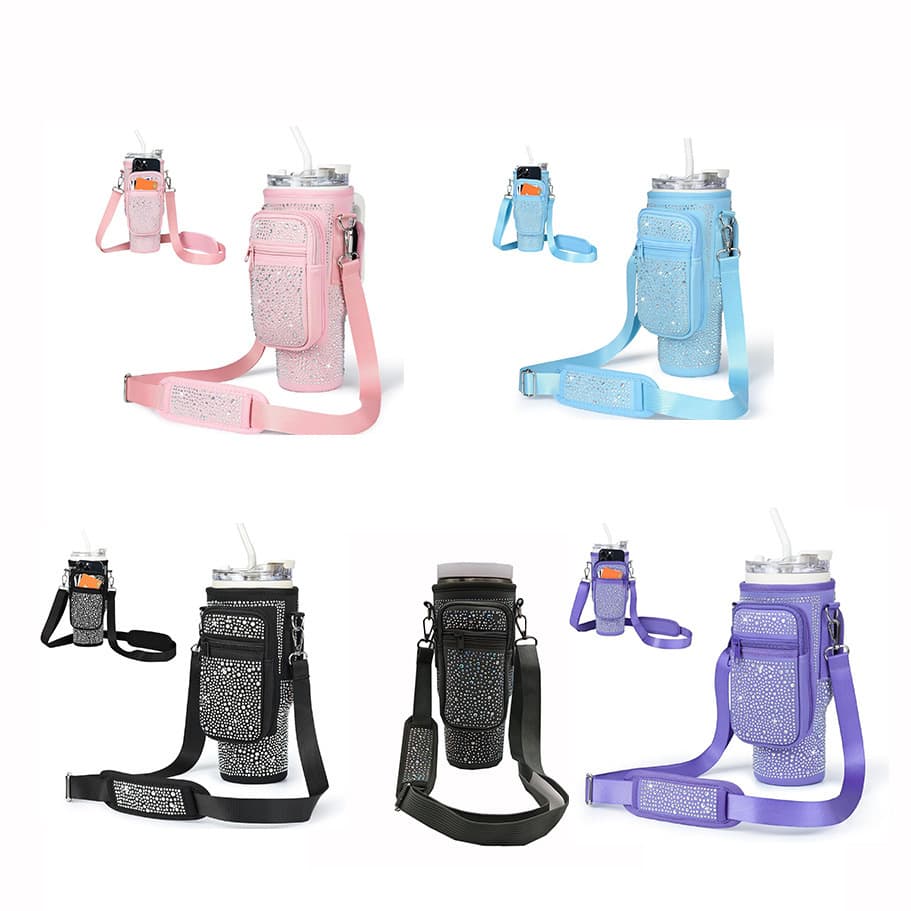 40oz Ice Tumbler Sleeve Neoprene Cup Holder 30oz Insulated Water Bottle Sleeve Hot Selling Cup Stock Rhinestone Sports Style