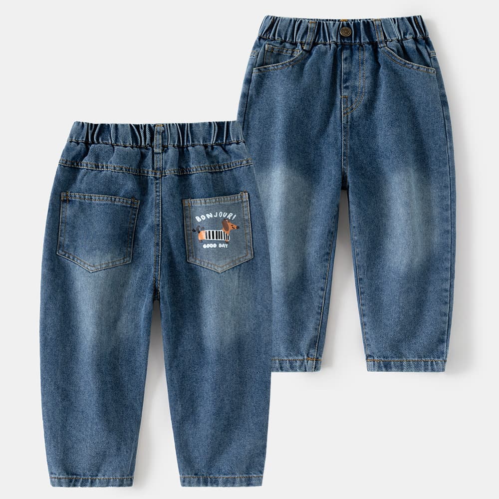 Boys' Jeans 2025 Spring/Autumn New Children's Long Pants Toddler Cartoon Solid Color Jeans for Outdoor Wear