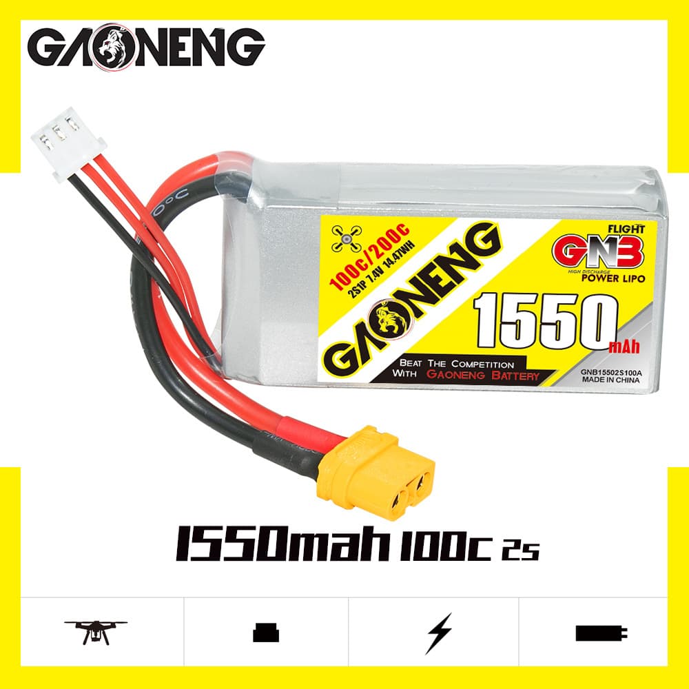 GNB High Energy 1550mAh 2S 7.4V 100C Remote Control Car Model Aircraft FPV High Rate Polymer Lithium Battery