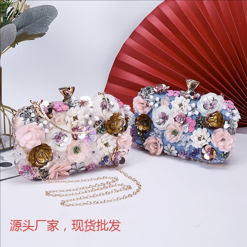 Elegant Socialite Style Women's Evening Bag New Cross-Border Design Handheld Floral Gown Dinner Party Bag Fashionable Bridesmaid