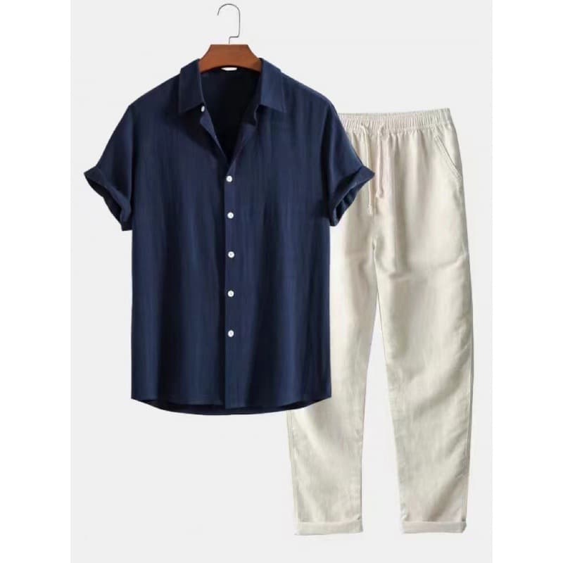 Cross-border Shirt 2025 Europe and America Men's Stand Collar Fashion Casual Versatile Slim Fit Cotton Linen Set Classic Trendy Style