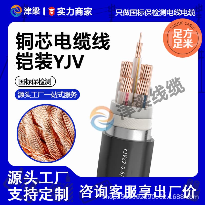 Armored Pure Copper Buried YJV22 Low-Voltage Cable, 3 Core 10 sq. mm National Standard Copper Core Generator Power Cord