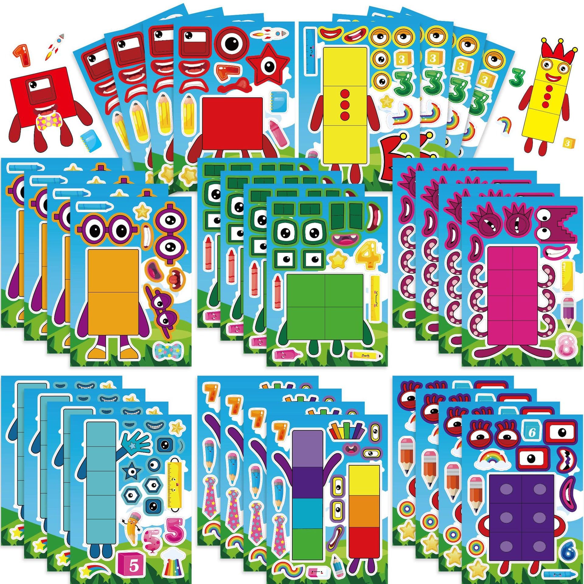 CM2311011 Kids Anime Cute Cartoon Building Blocks Parent-Child Interactive Educational Puzzle DIY Face Stickers