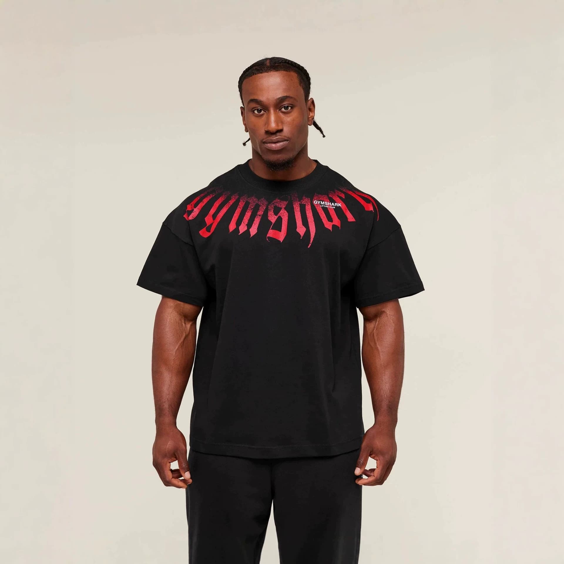 GYMSHARK Men's Oversized T-Shirt Muscle Sports Fitness Pure Cotton Printed Casual Loose Running Training Short Sleeve
