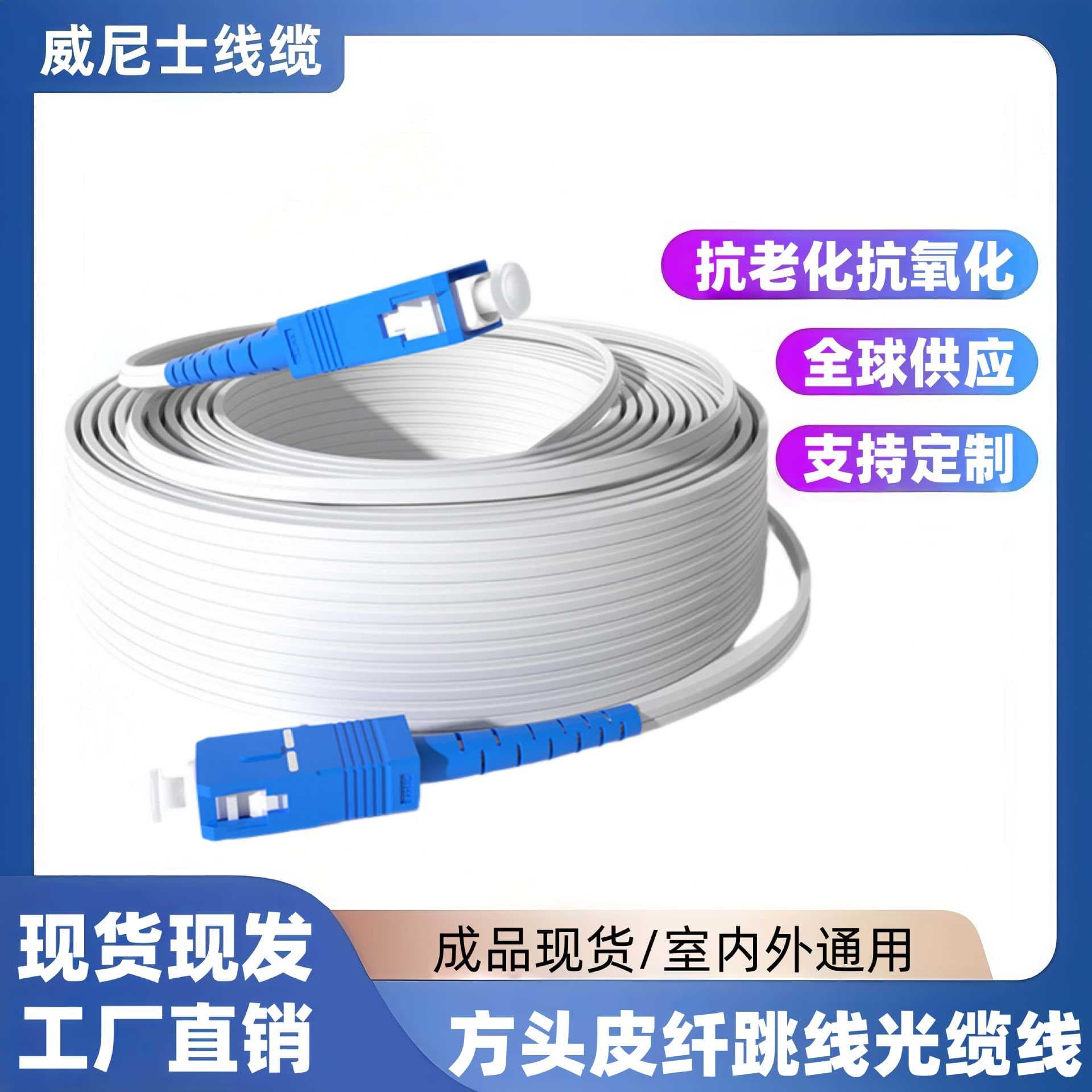 Single-Mode Single-Core Armored Fiber Optic Drop Cable, Armored Patch Cord, Flange Connector, Fiber Optic Modem Network Extension Cable Box Cable