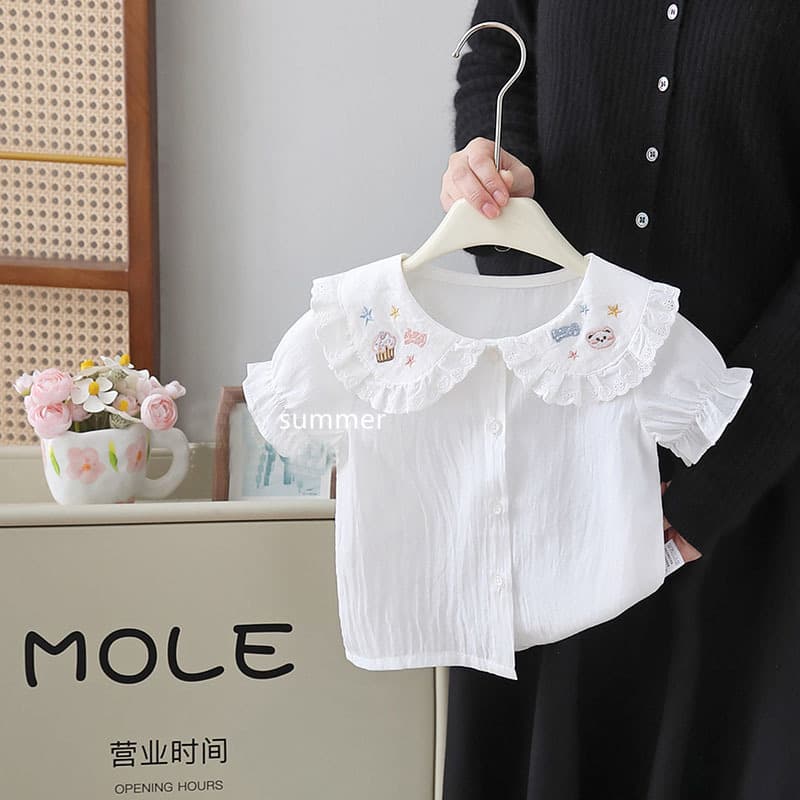 Girls Peter Pan Collar Shirt Trendy Summer New Baby Cotton Blouse Top Base Layer