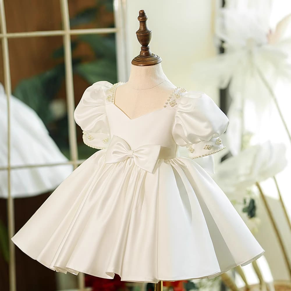White Children's 1st Birthday Party Dress Baby Girl Princess Tutu Dress Flower Girl