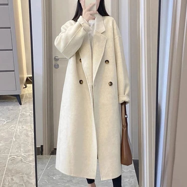 2025 Autumn and Winter New Hepburn Style Woolen Coat Women's Mid-Length Korean Style Loose Feeling Woolen Coat