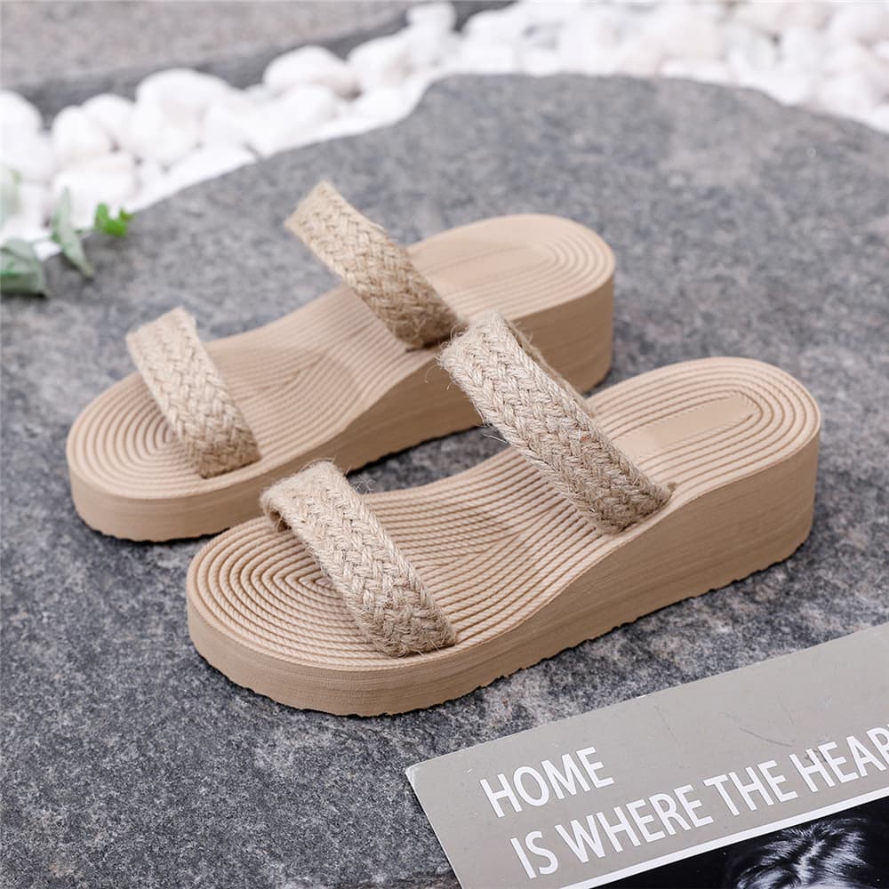 Southeast Asian Ethnic Style Women's Sandals, Chanel-Style Summer New Flat Slide Sandals, Thick Platform Wedge Beach Shoes for Women