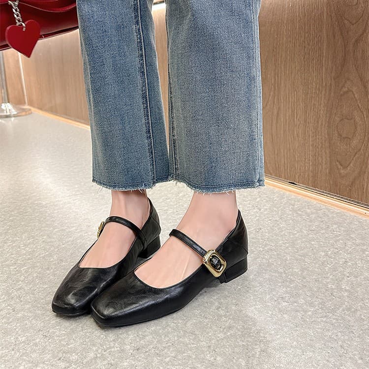 Leather Version Elegant Square Toe Flat Shoes for Women 2025 Spring New French Mary Jane Shoes Shallow Mouth Commuter Shoes