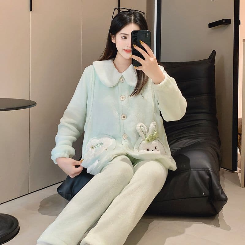 Maternity Pajamas Autumn Winter Postpartum Sleepwear Coral Fleece Thermal Thickened Flannel Home Suit