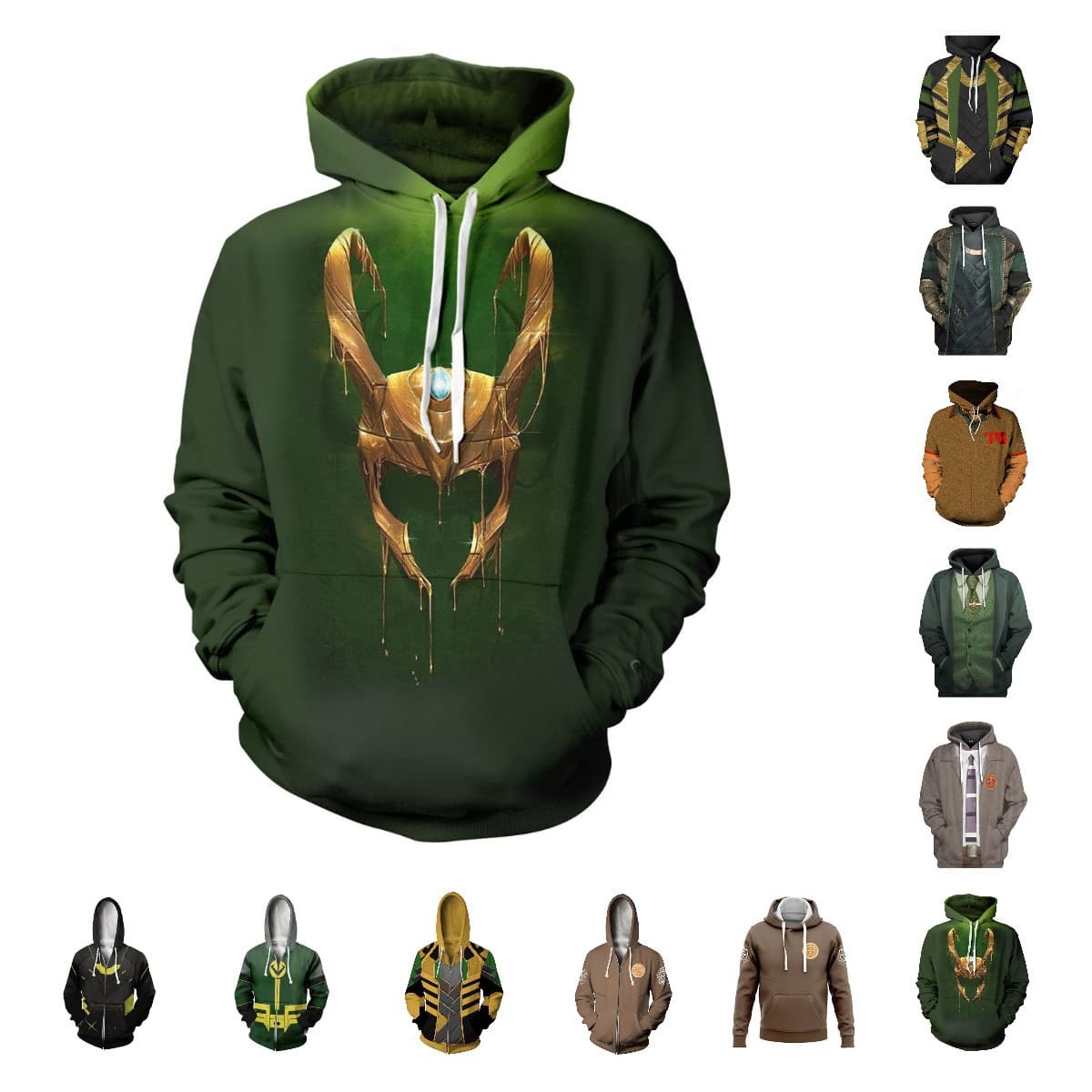 New Export Style Avengers Loki 3D Digital Print Sweatshirt Jacket Men's Film Cosplay