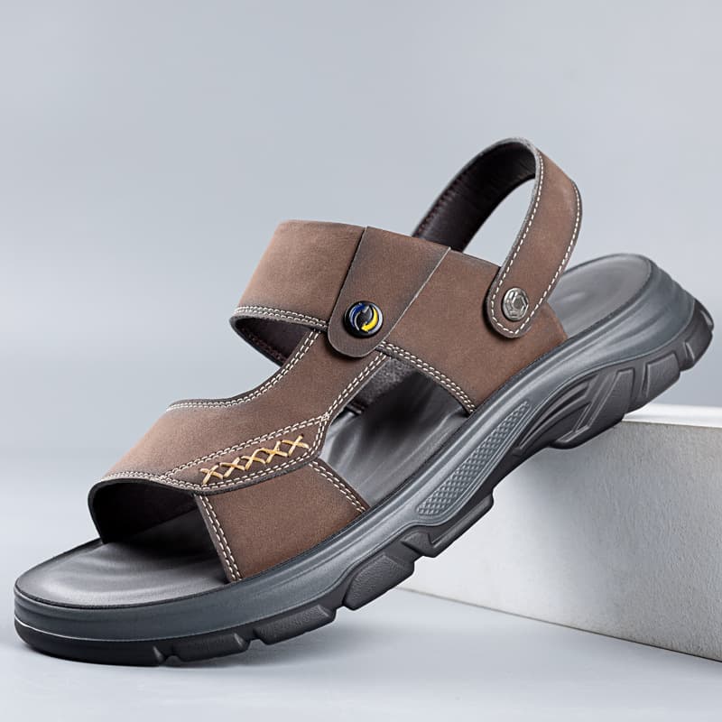 Men's Sandals with Latex Cushion, Soft Sole, Genuine Leather, Fashionable Slippers, Beach Shoes, Summer Men's Shoes, Drop Shipping