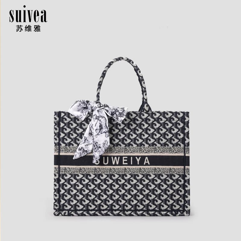 New Autumn and Winter Tote Bag, Large Capacity Cotton and Linen Knitted Embroidered Handbag, Fashionable Internet Celebrity Shopping Bag