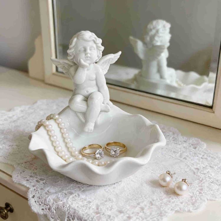 Amazon Cross-border TK Hot-selling Sweet Angel Ceramic Jewelry Tray Vintage Decorative Ornament Storage Tray