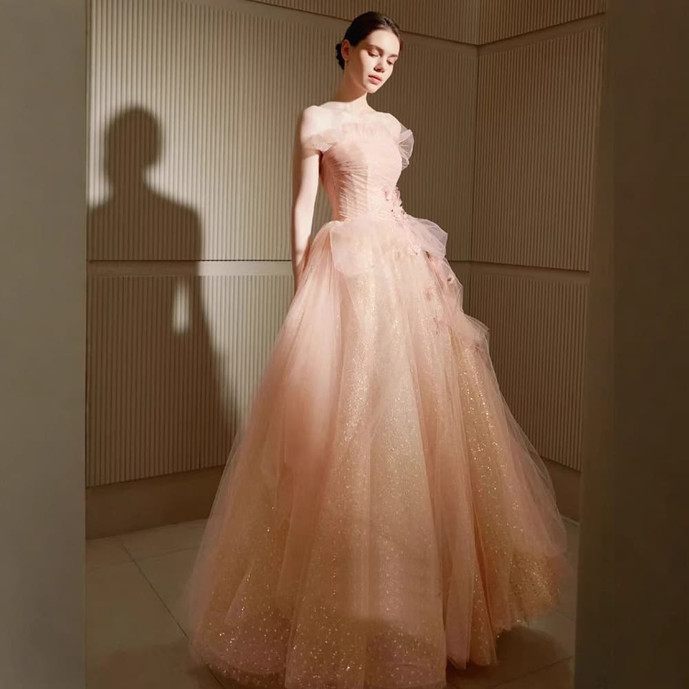 Strapless Evening Gown Dress for Women 2026 New Arrival High-End Luxury Unique Wedding Reception Dress Pink Banquet