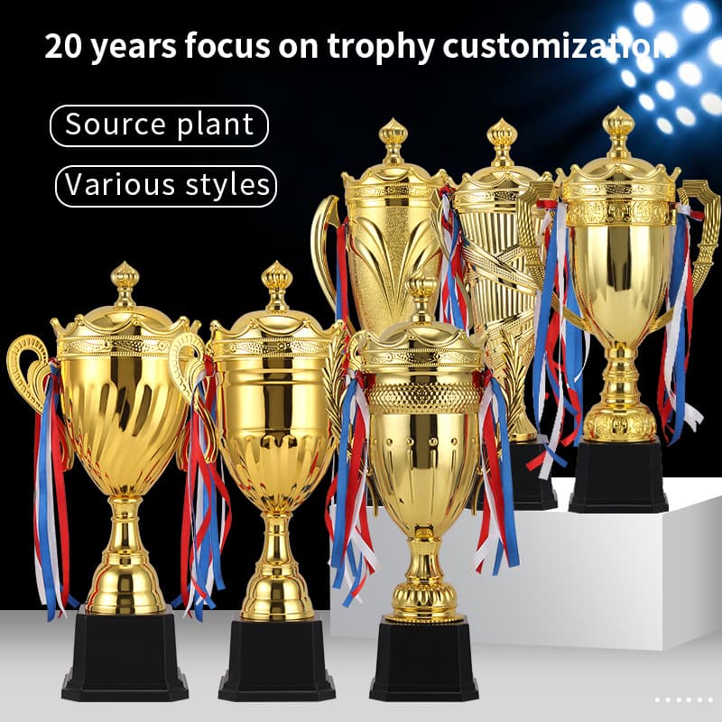 Metal Trophy Universal Sports Championship Trophy Sports Basketball Football Crown Trophy Double Ear with Lid Cup