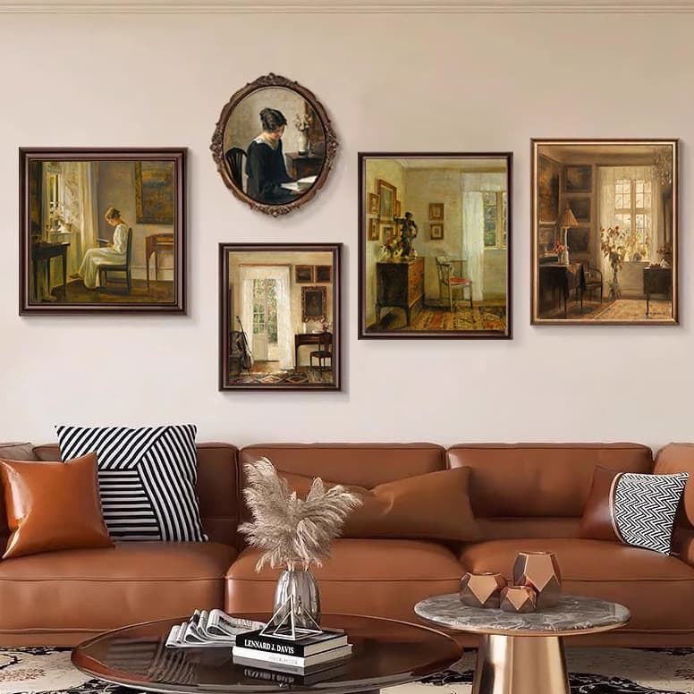 Horso oil painting landscape figure European living room decoration painting Danish retro B&B hotel hanging painting bedroom painting core