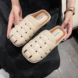 Korean-style Handmade Vintage Roman Woven Semi-open Sandals Summer Women's Versatile Soft Sole Closed-toe Mules
