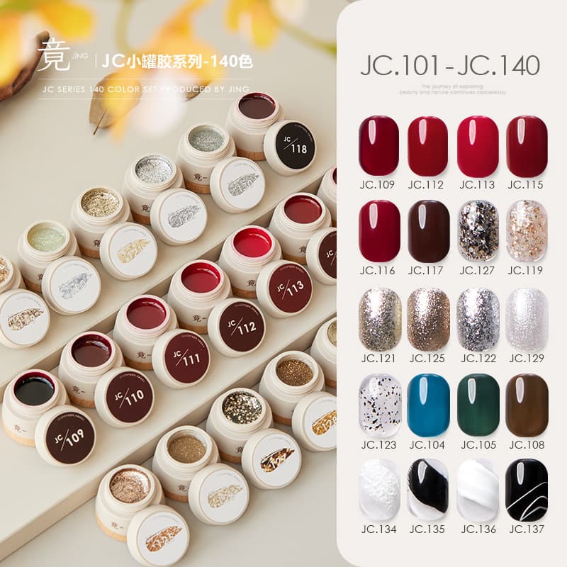 Jing JING140#101-140 Jar Nail Gel Polish Set for Nail Salon Opening, 2025 Trendy Colors Large Set