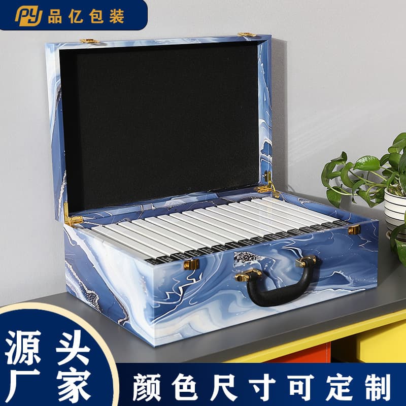 Custom-made color-printed and high-quality color card boxes, glass color card boxes, rock slab cabinet panels, sample display boxes, and material samples.