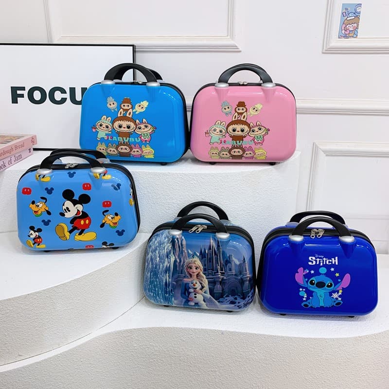 Suitcase makeup storage box, practical 14-inch small makeup box that can be printed with patterns, hand-held travel luggage makeup box