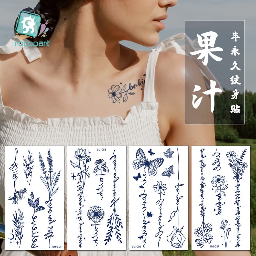 Herbal Plant-Based Semi-Permanent Waterproof Tattoo Stickers Wholesale Juice Design Body Art Decals for All Skin Types