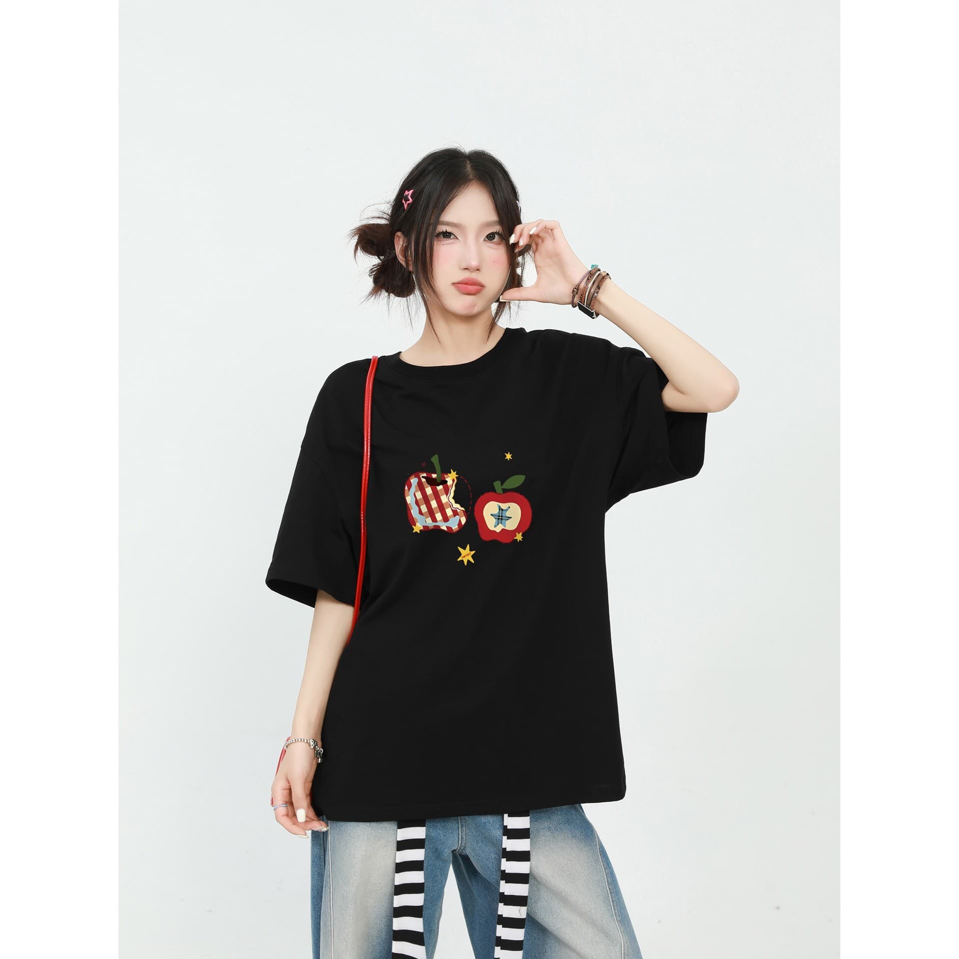 Women's Short-Sleeved T-Shirt, American Black, Pure Cotton, Round Neck, Summer, New, Casual, Niche, Junior High School Student, Versatile Top
