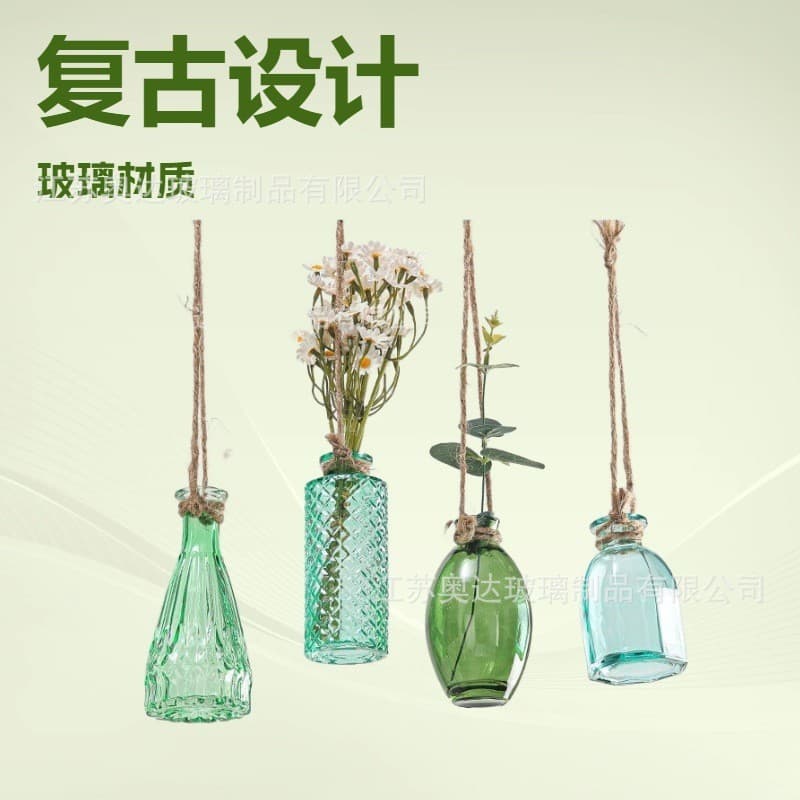 Cross-border wholesale small hanging vase pendant DIY with rope home decoration insert vase glass retro vase set