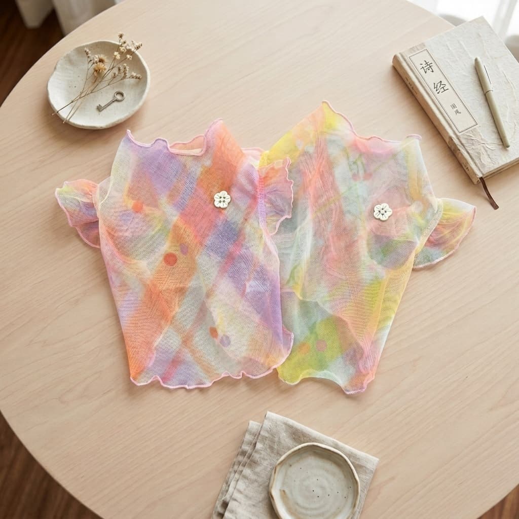 New Chinese Style Summer Light Mesh Flutter Sleeve Vest Pet Cover Breathable Anti-Shedding Bichon Teddy Cat