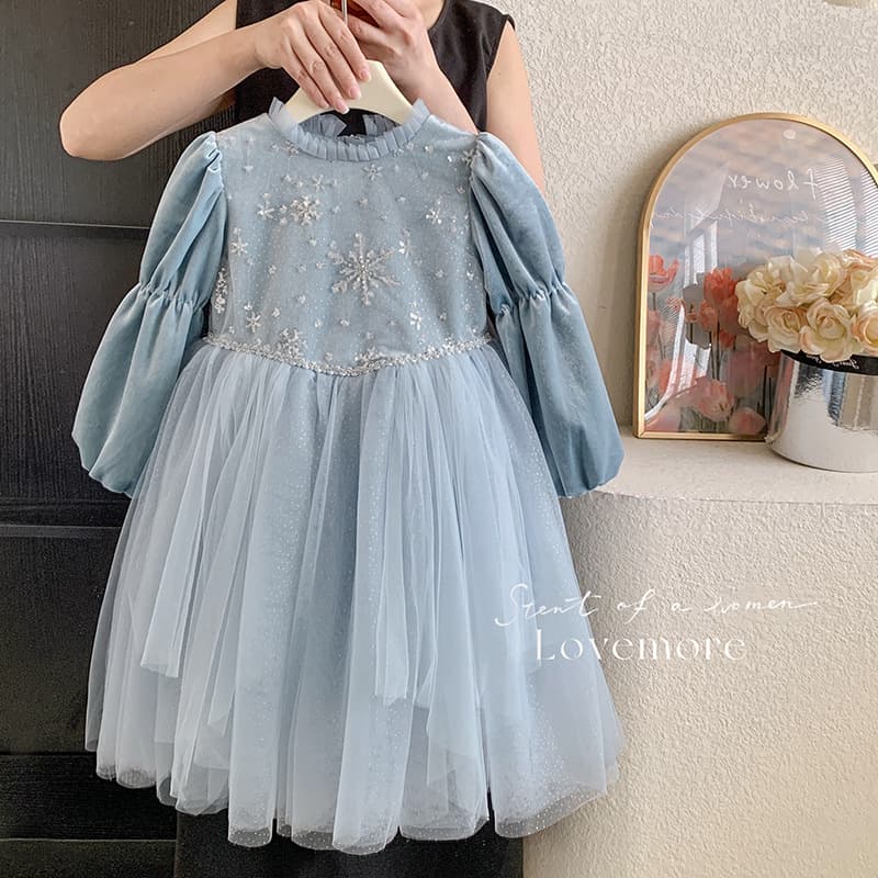 2026 Spring New Girls Princess Dress Birthday Dress Children's Gown Puffy Tulle Heavy Snowflake Dress