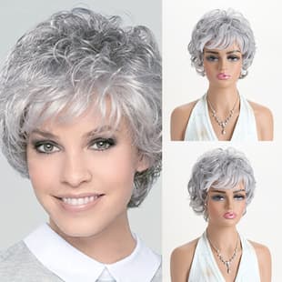 European and American Wig Cross-Border New Women's Silver-Gray Short Synthetic Wig Side-Swept Bangs Short Curly Wig Stock