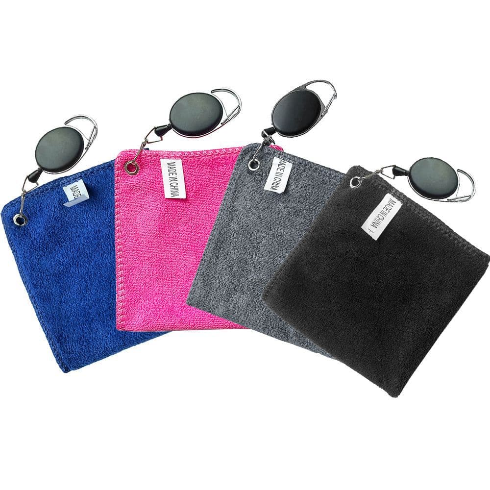 Custom golf ball cleaning towels, ultrafine fiber sports equipment, club cleaning cloth with retractable hook for outdoor use