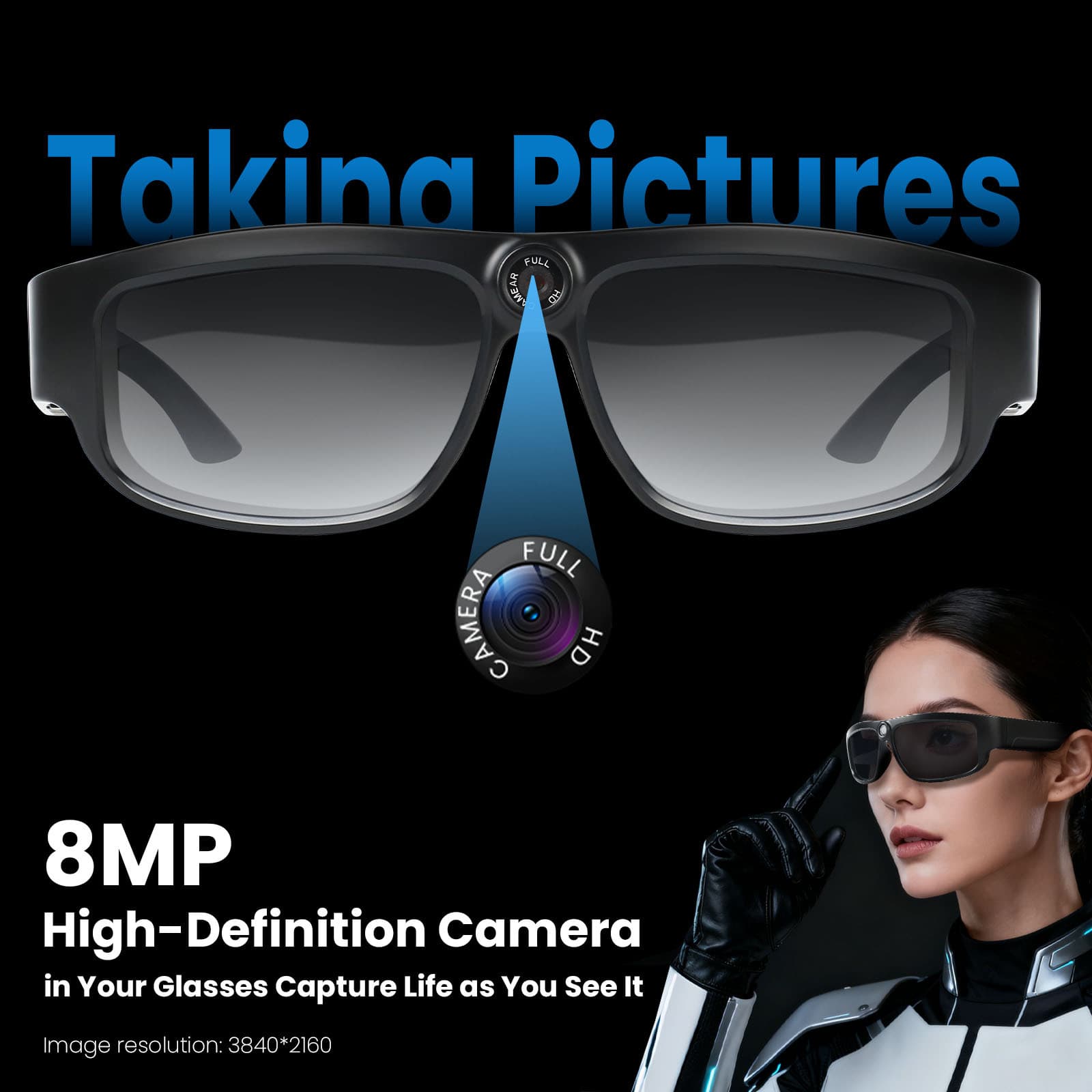 Cross-border Black Tech 800W HD Recording Glasses Cycling Glasses with Camera Smart Audio Video Glasses
