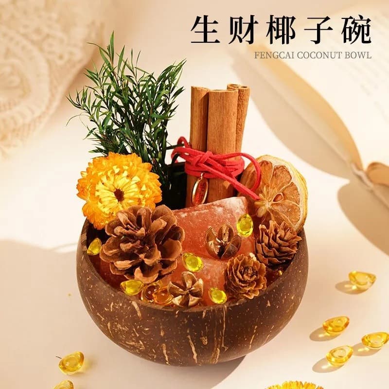 Natural Coconut Shell Ornaments for Attracting Wealth and Good Fortune, Small Red Sweet Potato and Cinnamon Decorations for Desktop, Living Room, and Housewarming Decor