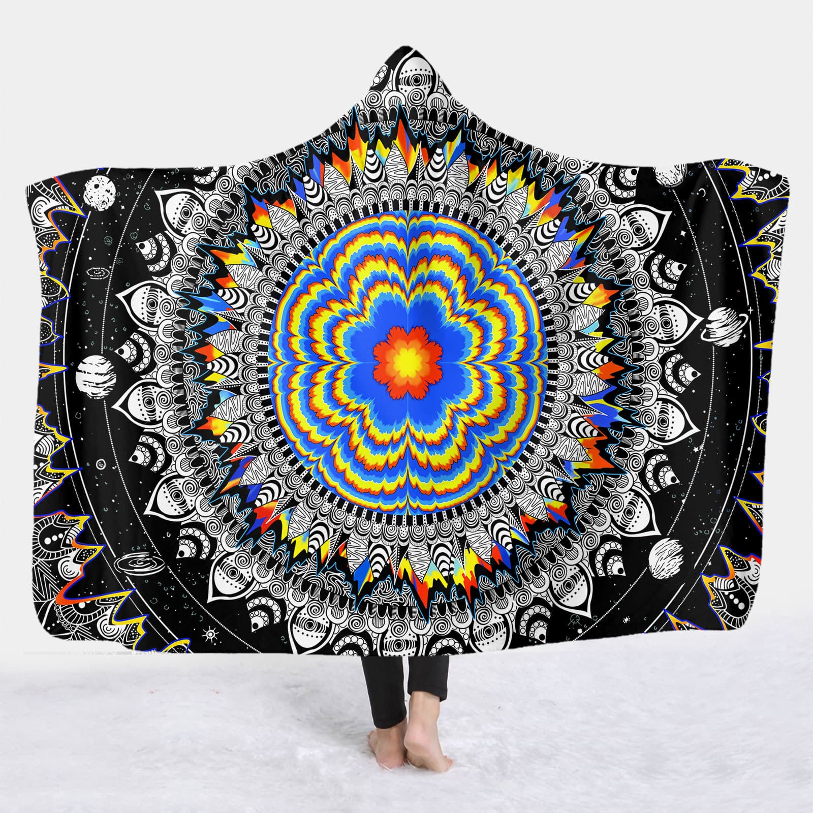 Magic Cape Hooded Blanket with Hood, Thick Double-Layer Fleece, 3D Digital Print, Religious Sun Design 2