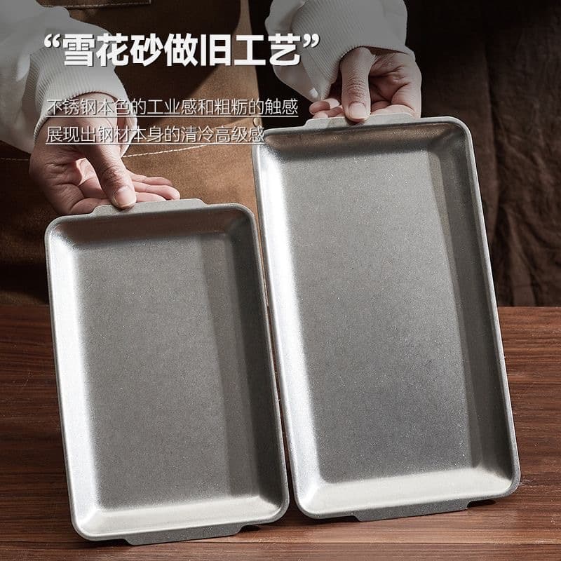 Stainless Steel Rectangular Plate Commercial Catering Vintage Thickened Tray BBQ Grill Antique Style Stall Use