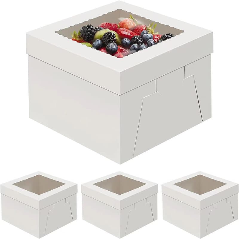 Cross-border in stock white card cover 8 inch 10 inch 12 inch cake box window transparent cover cake box